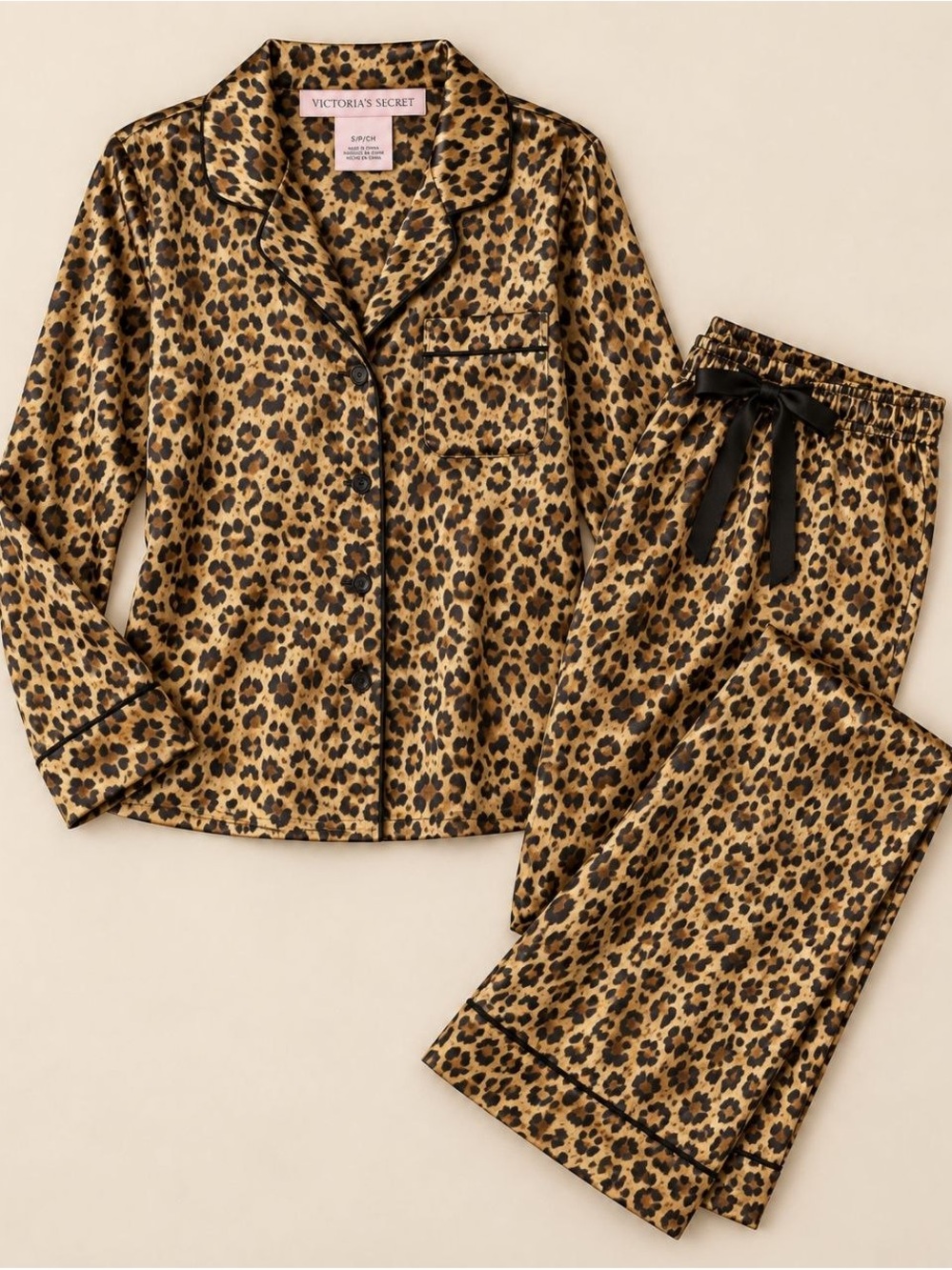 Victoria's Secret Leopard Satin Pajama Set - Gold & Black
